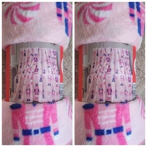 Bundle 2 Christmas Throw Blankets Pink Nutcracker & Candies 50"x60" soft fleece